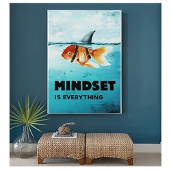 Home Decor Mindset Is Everything Shark Fish Pictures Motivational Nordic Poster For Living Room Wall Art Canvas Painting Printed