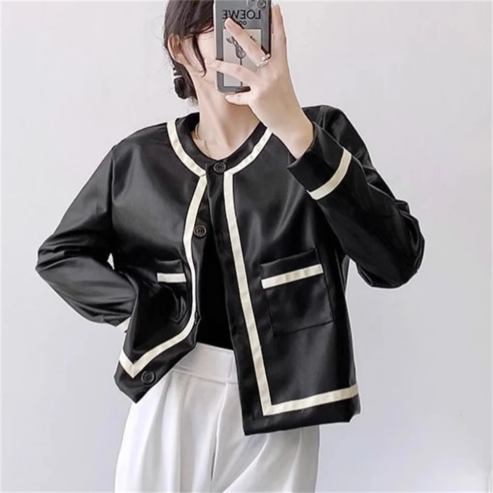 

Spring and Autumn Seasonal Women's Fashion Motorcycle Slim Fit Leather Jacket Short and Versatile Trendy Outerwear