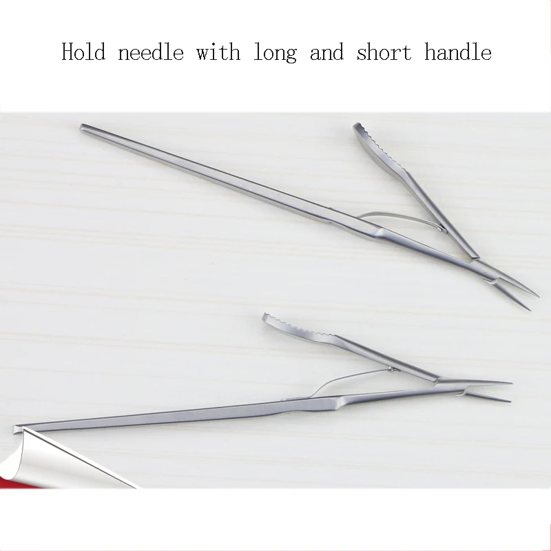 Ophthalmic microinstruments with long and short handles hold needles