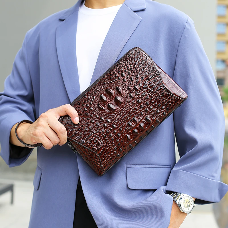 Bolso de mano con patrón de cocodrilo de PU a la moda para hombre, bolsos para hombre, bolso de mano para hombre, bolso de mano principal, bolso de mano para hombre