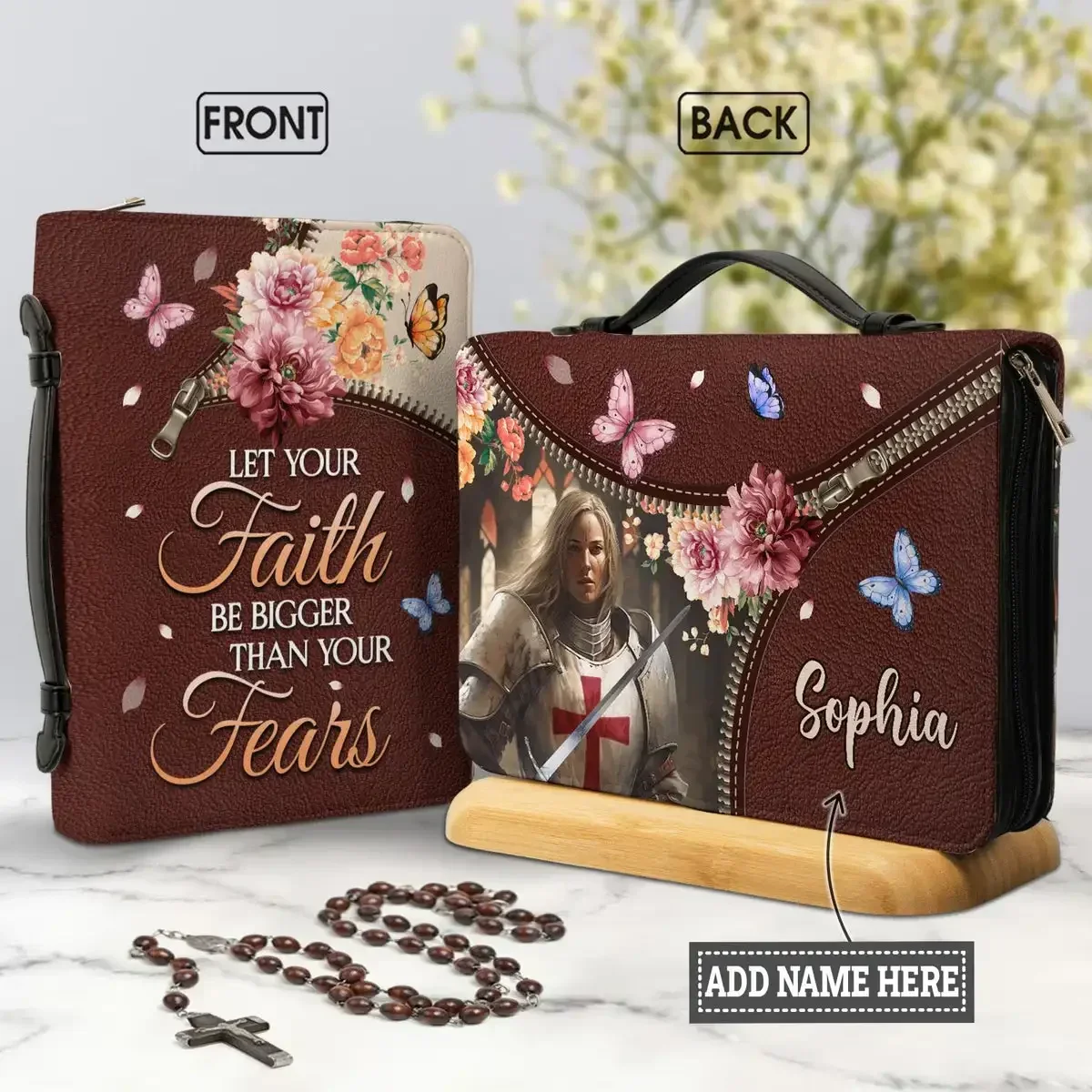 

Let Your Faith Be Bigger Than Your Fear Knig Bible Verse Print Bible Carrying Case Christianity Bags for Women Leather Handbags
