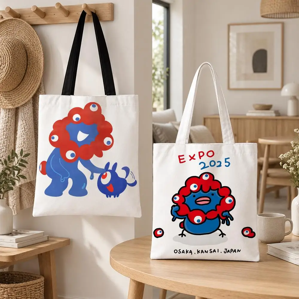 Character Myaku-Myaku Storage Bags Storage Bags Canvas for Women Reusable Shoulder Shopping Bag for School Gifts
