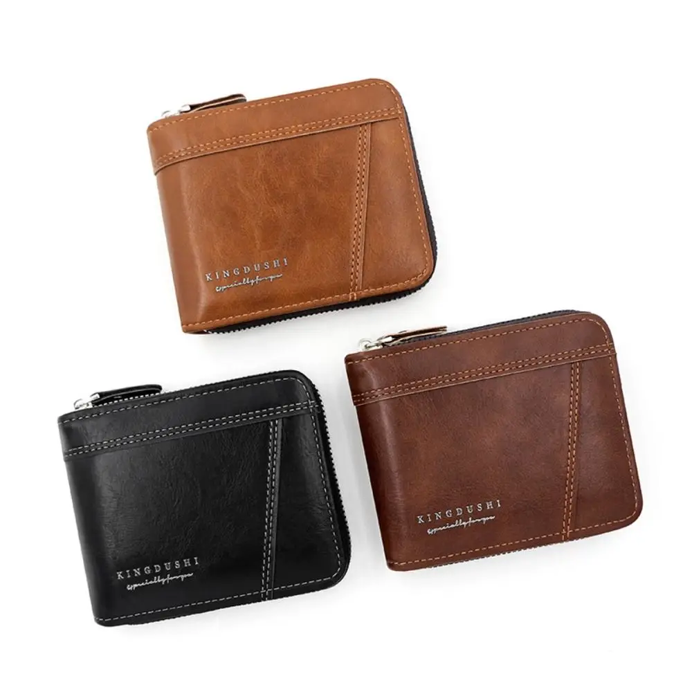 

Portable Multifunctional Men's Short Wallet Pu Zipper Male Coin Purse Multiple Card Slots Two Fold Business Card Holder Man