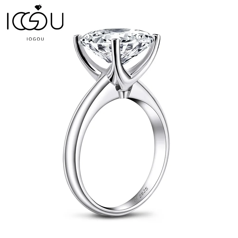 IOGOU 3.0Carat D Color Moissanite Diamond Solitaire Wedding Rings For Women 100% 925 Sterling Silver Luxury Engagement Jewelry