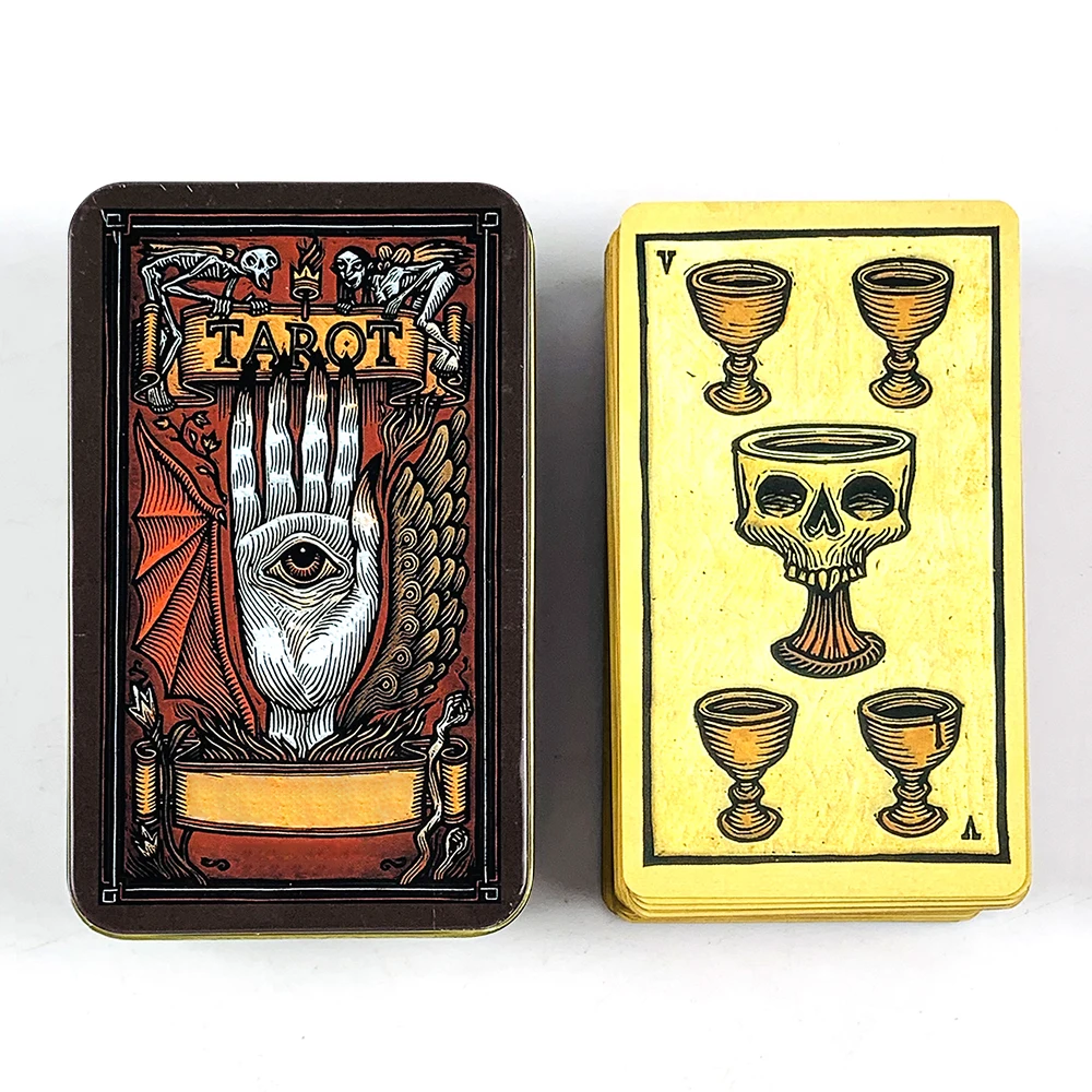 

High-Quality Tin Metal Box Tarot Card 78 Cards Gilded Edge Guidebook Tarot Deck ，Meditation Divination Family Party Game