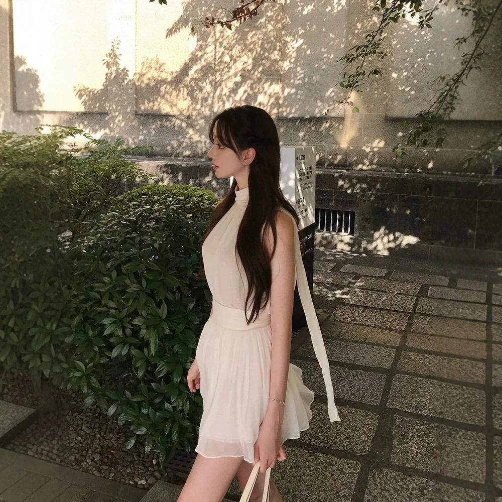 

Labelleblanc H26 Summer Short Sleeve Stand Collar Waist Cinched Short Skirt And Long Gown Set Women's Casual Sportswear