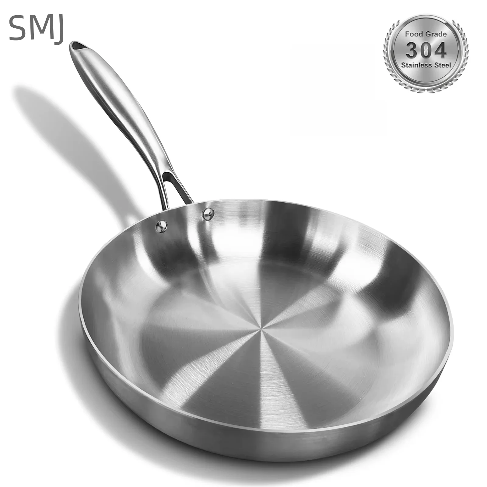 Sartén de acero inoxidable 304, sartén antiadherente, olla para carne frita, utensilios de cocina sin recubrimiento para estufa de Gas y cocina de inducción