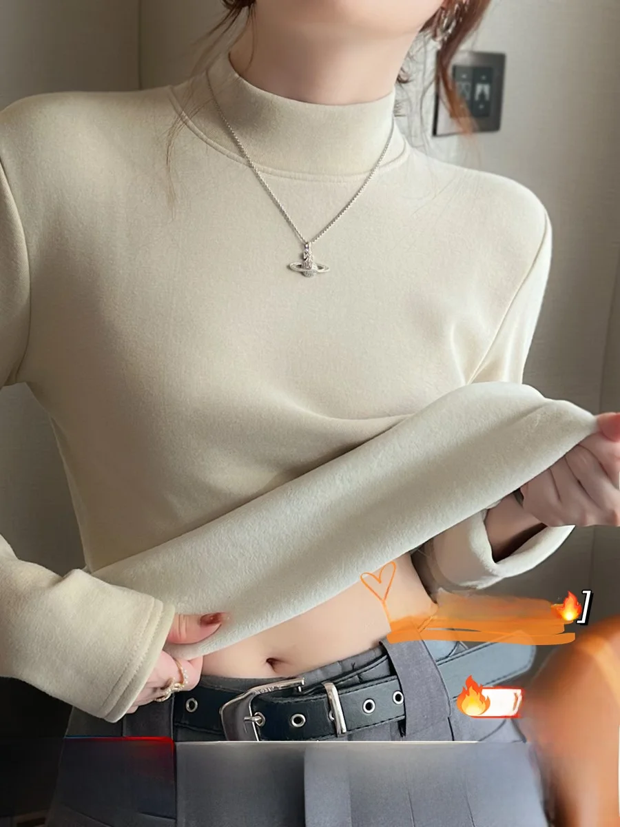 

Женская база Thiened Fce, осенне-зимний новый бархатный топ высокого класса с высоким воротником и воротником-стойкой, интегрированный бархатный топ