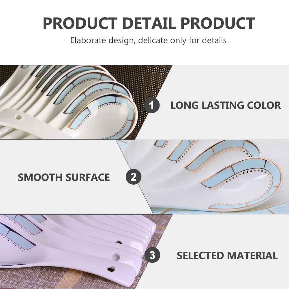 

10Pcs Exquisite Ceramic Spoon Chinese Design Fine Craftsmanship Easy Clean Non Stick Surface Kitchen Dining Flatware Household