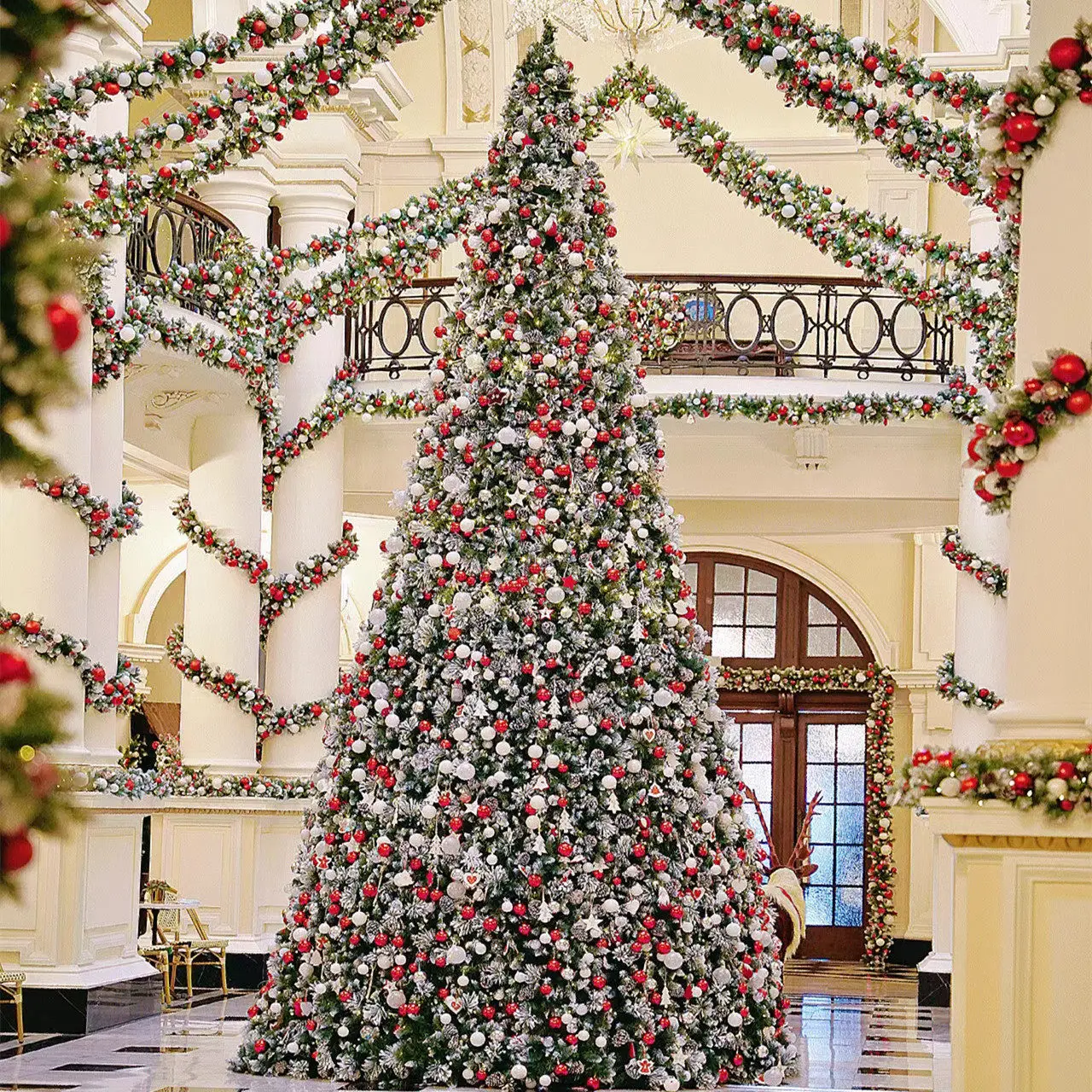 Giant Flocked Christmas Tree White Snow Artificial Xmas Decor 3-12M Large Outdoor Holiday Party Ornament