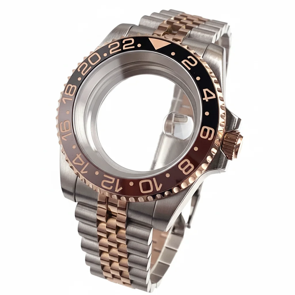 

40 мм двухцветный розово-золотой мужской корпус для часов SUB GMT Mod NH34A NH35A NH36 NH70 NH38 NH39 ETA 2824 Застежка системы Glidelock