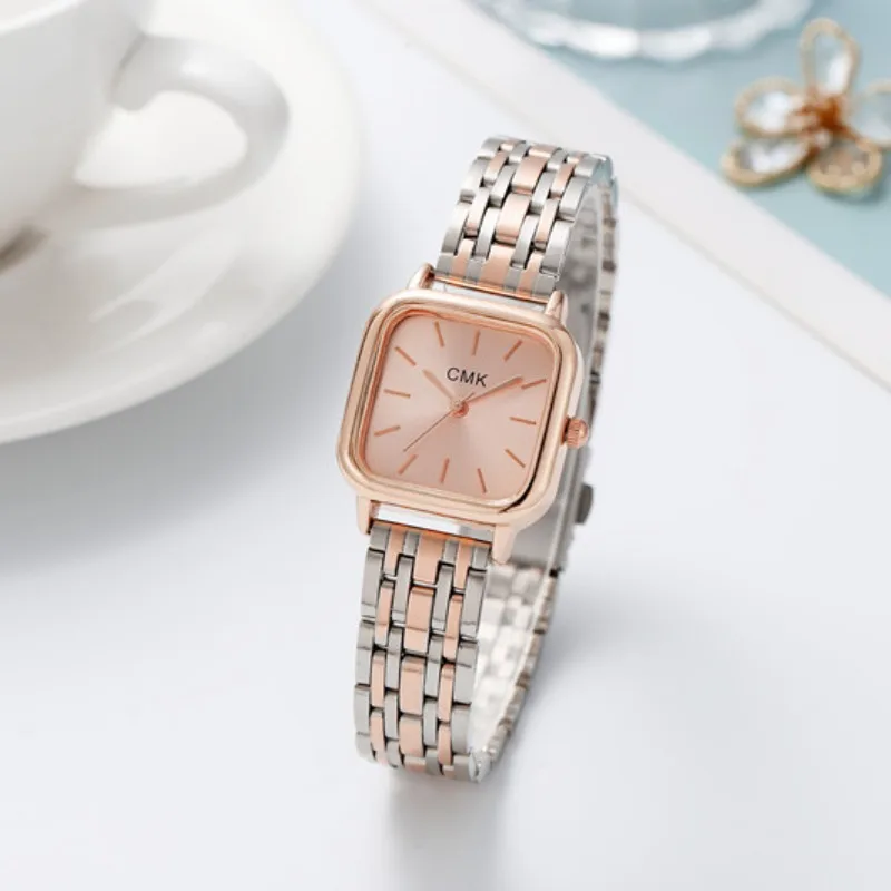 Women's Watch Multi Functional Student Square Quartz Watch Adjustable Stainless Steel Strap Watch
