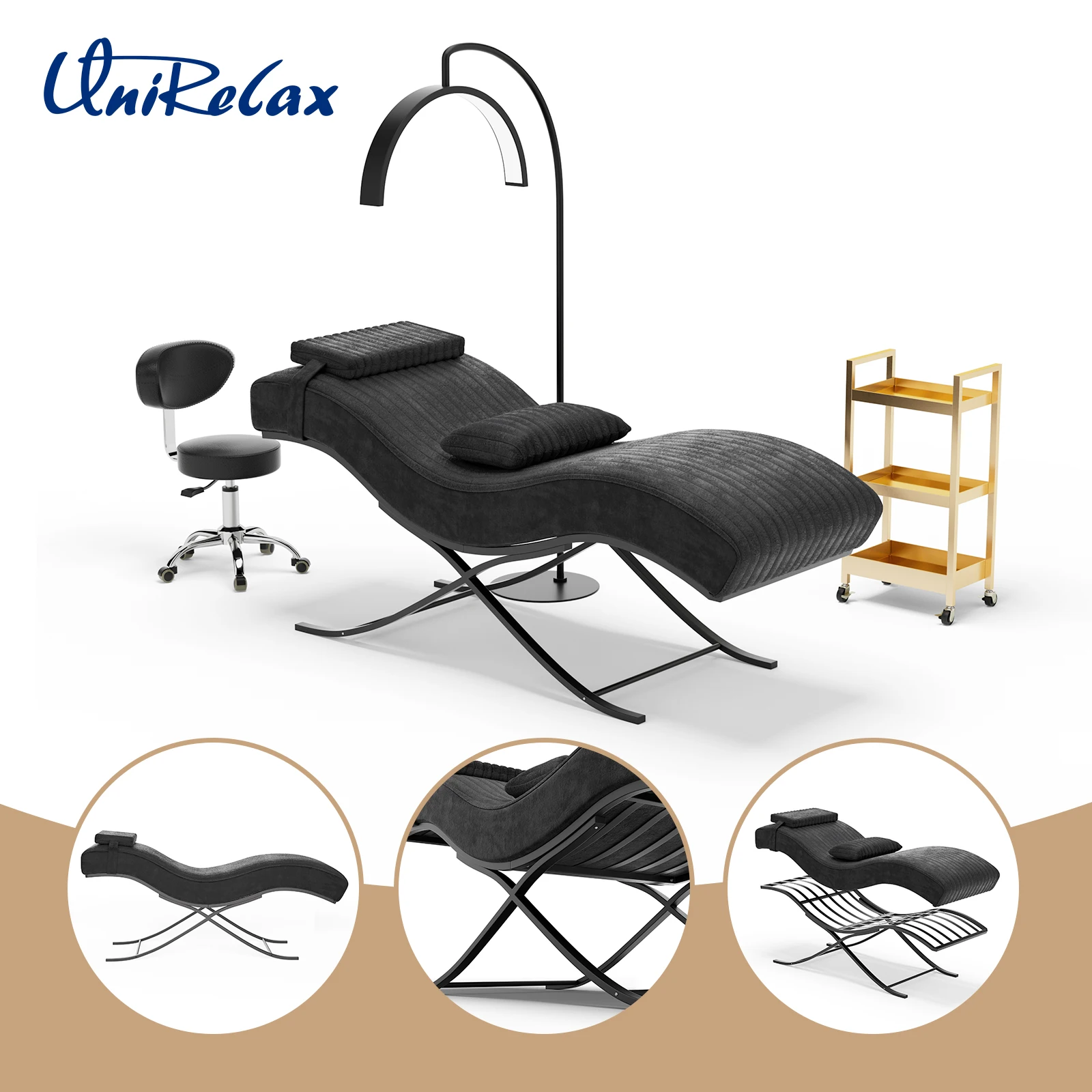 Adjustable Headrest Electric Leather Modern Folding Salon Bed for Eyelash Eyebrow Care