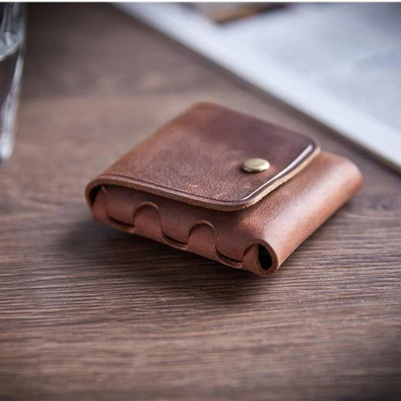 100% Genuine Leather Coin Purse For Men Women Female Cowhide Vintage Small Mini Money Bag Earphone Line Case Change Pouch Holder