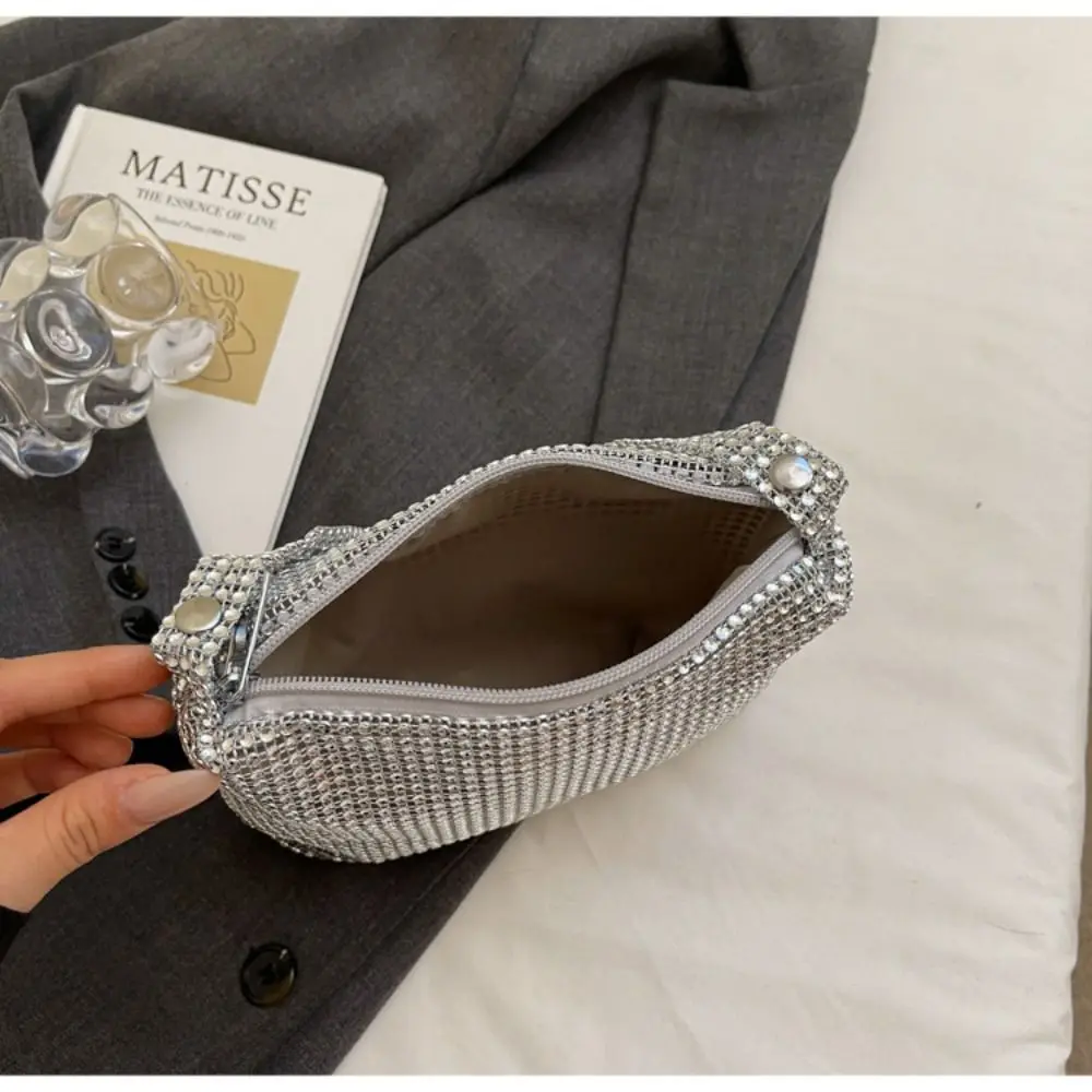 Personalità borsa con strass di grande capacità con cerniera borsa quadrata piccola lucida borsa a tracolla in tessuto blingbling da donna