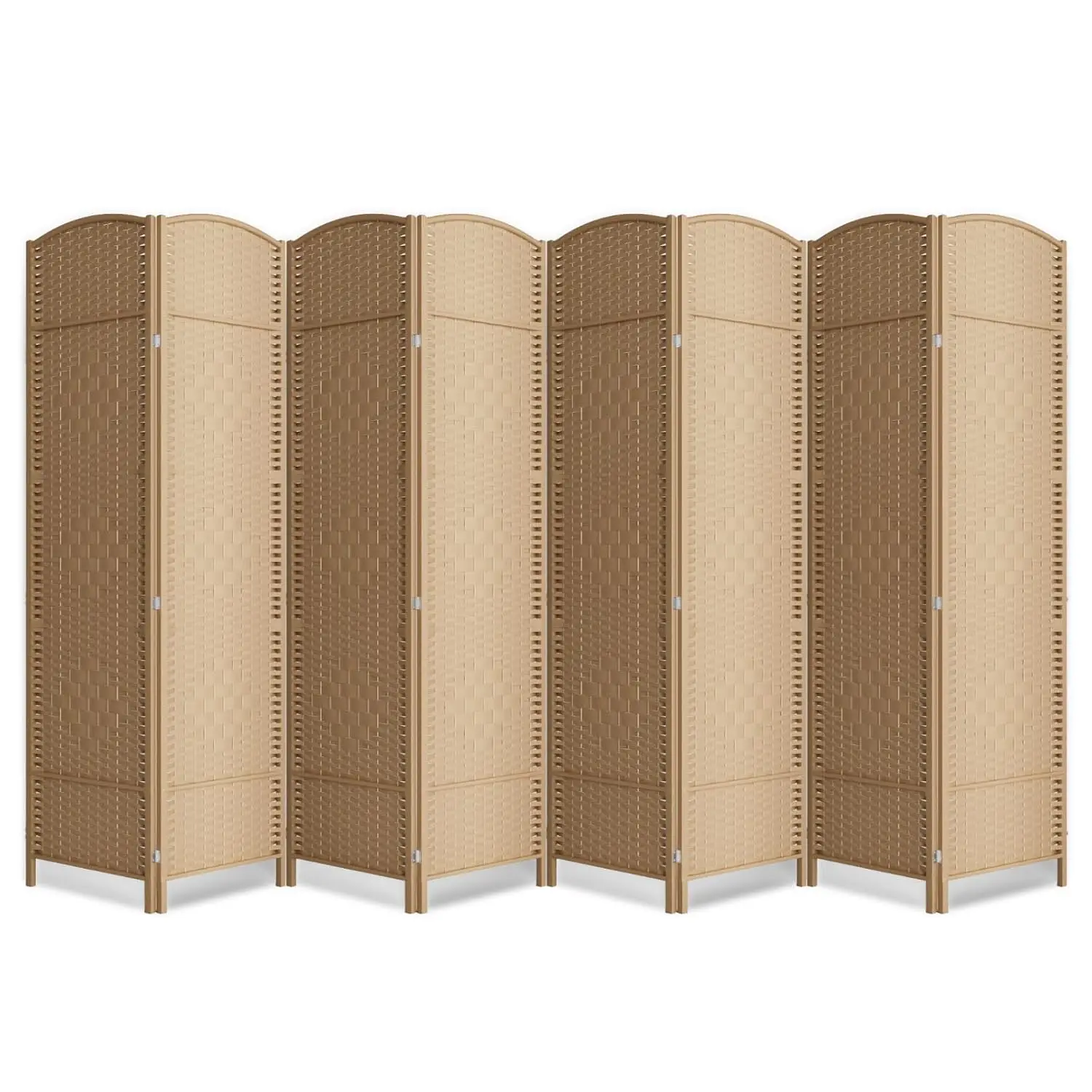8 Panel Folding Room Divider Woven Privacy Screen Solid Wood Frame Diamond Pattern 6FT Tall 126 Inches Wide No Assembly Required