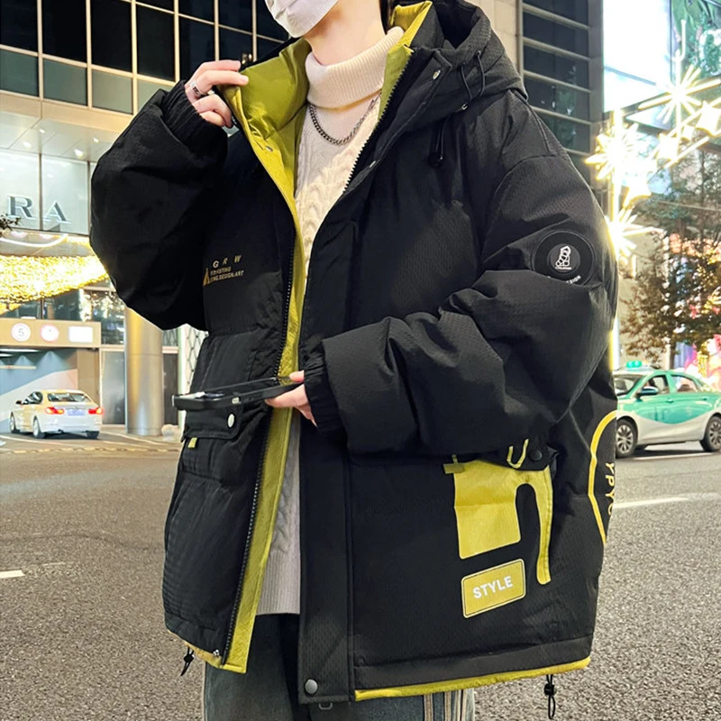 Fashion Men's Warm Hooded Cotton-Padded Jackets Winter Youth High Street Wear Thicken Coats Outdoor Windproof Top Parka Clothing