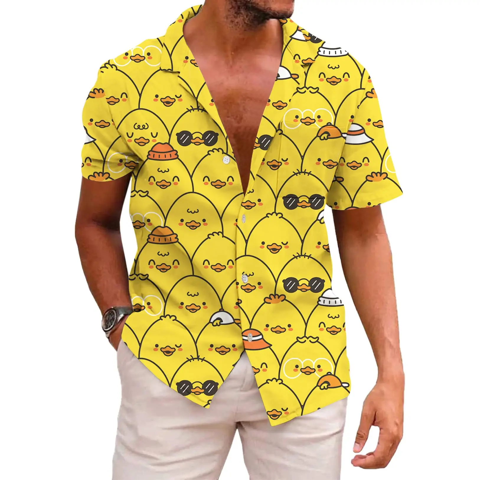 KYKU Casual button-down overhemden voor heren Hawaiiaans overhemd Strandkleding met korte mouwen en zakken