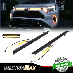 White LED Front Engine Bay Hood DRL Daytime Running Lights & Sequential Amber Turn Signal Lights For Toyota RAV4 2019 2020 2021