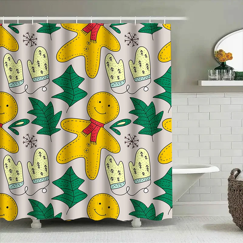 

Tuniu Cute Gingerbread Man Christmas Shower Curtain Funny Holiday Design for Kids & Adults