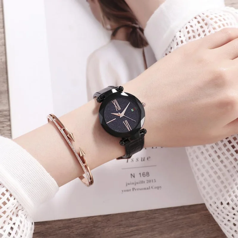 Starry Sky Trend Watch Korean Style Fashion Classy Roman Belt Waterproof Quartz Female Student Watch