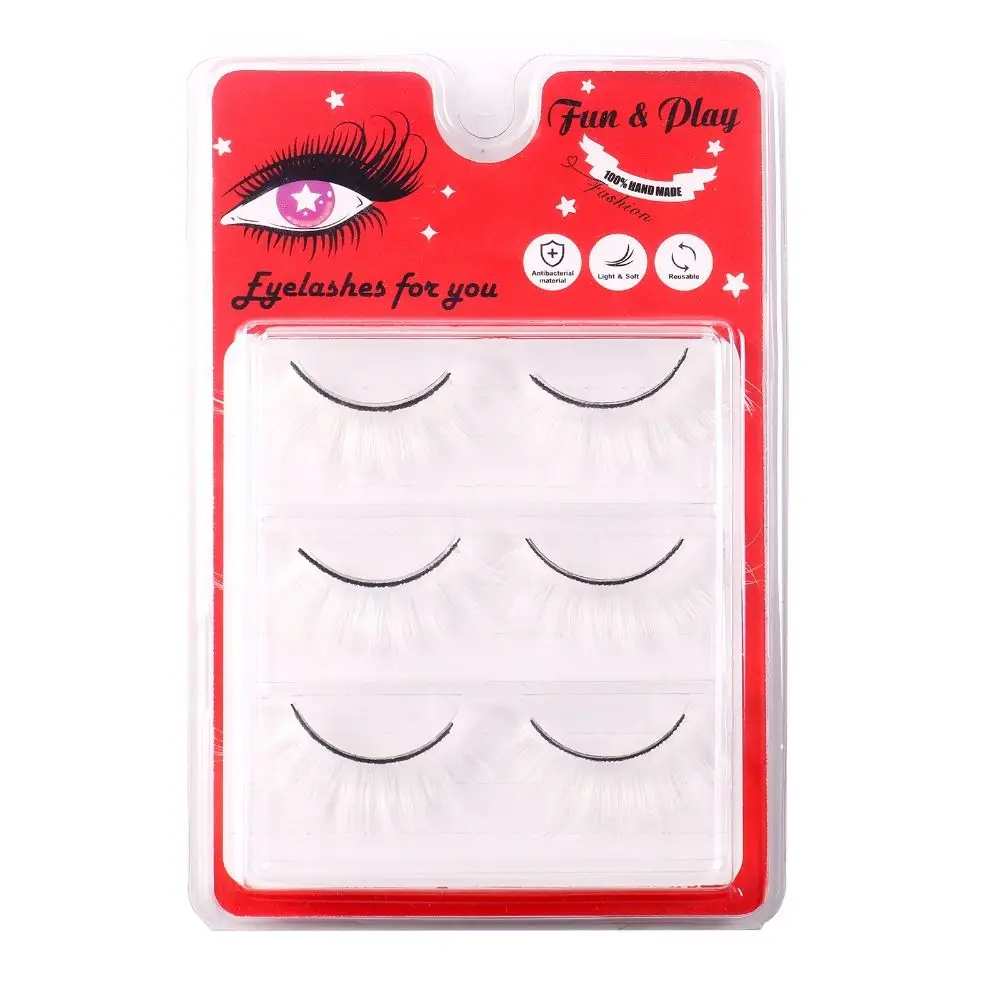 3 Pairs Dramatic White False Eyelashes Natural Thick Fluffy Faux Mink Eyelashes Full Strip long Cosplay Eyelashes