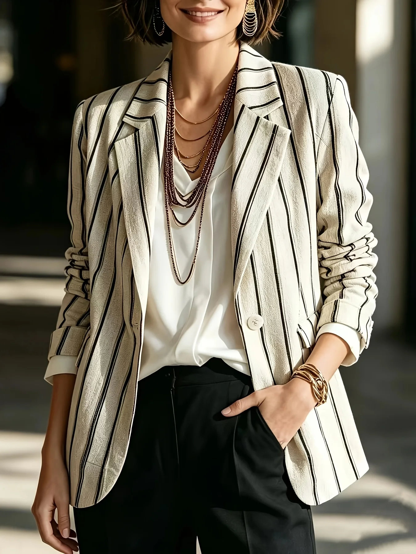 Blazer Wanita Bergaris Vertika - Blazer Women Oversized ulasan dan harga