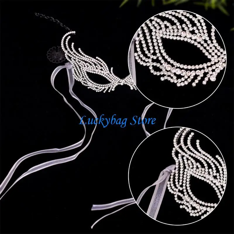 

X7XE Crystal Diamond Eyemask Masquerade Half Mask Rhinestones Masquerade Mask