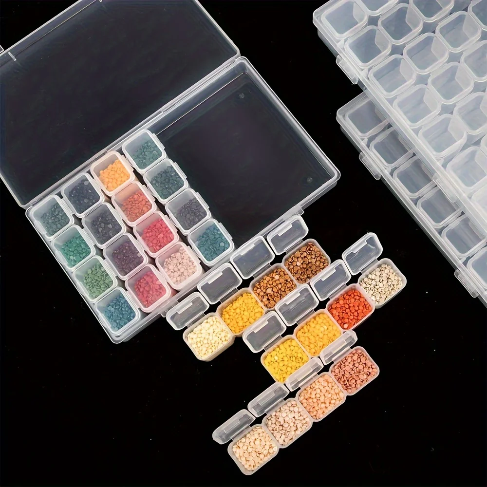 2pcs transparent desktop organisers, each containing 56 compartments, ideal for storing small parts. Perfect for office desks an