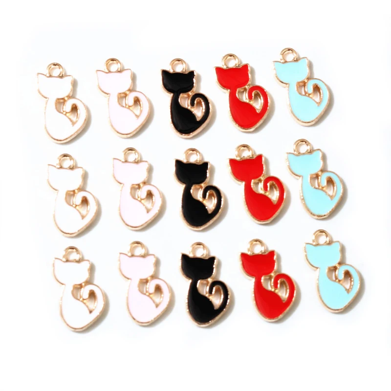 30Pcs Mix Colors Cat Charms 8x15mm Pendant For DIY Jewelry Making
