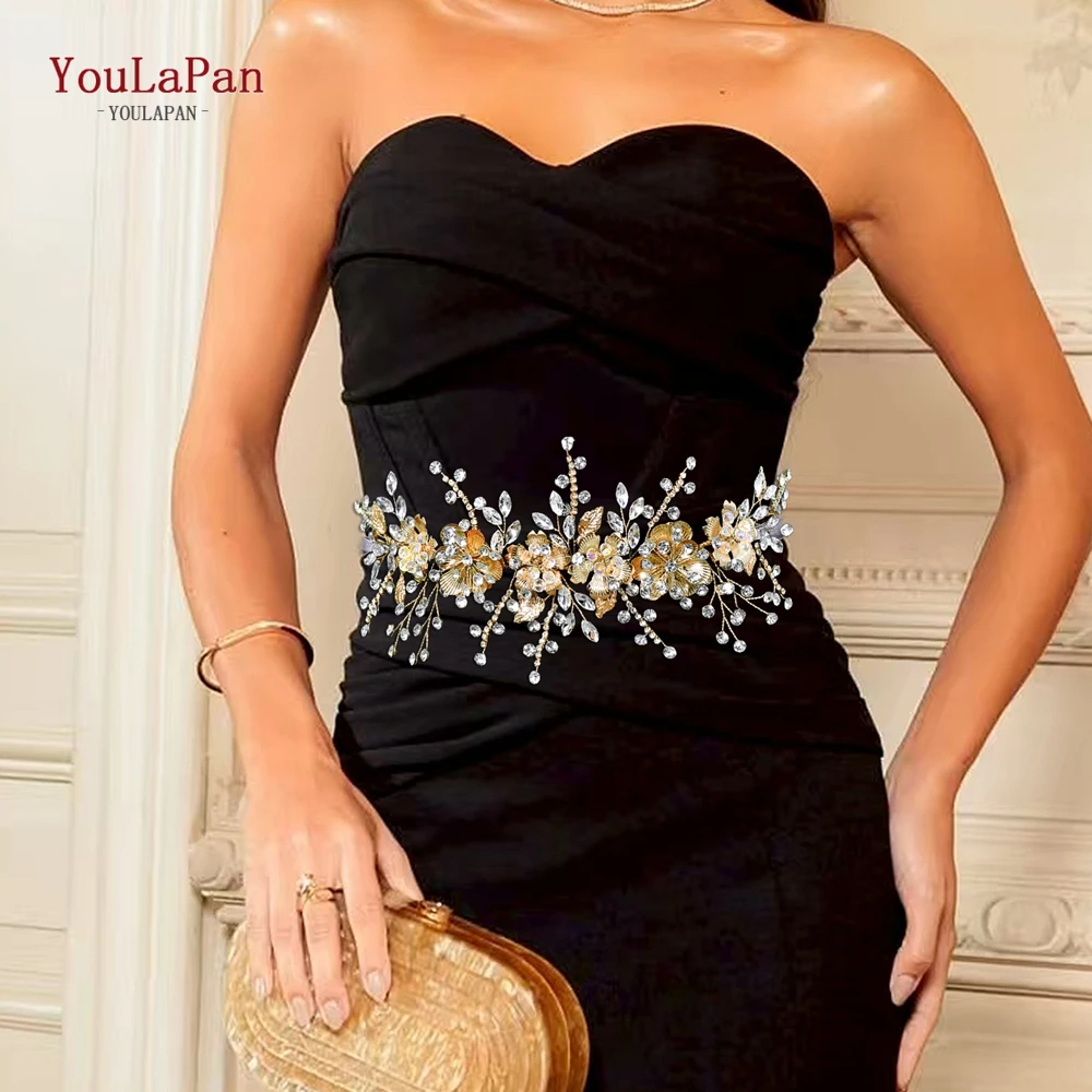 

YouLaPan Alloy Floral Bride Sash Belt Bridal Dress Belt Rhinestone Wedding Accessories Women Sash Handmade Waistband SH918