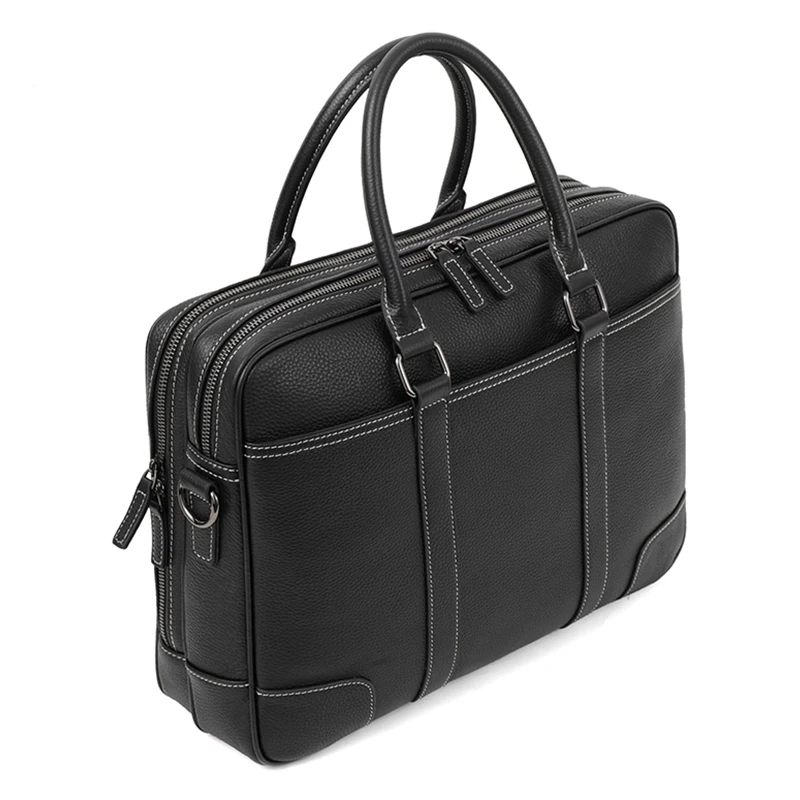 Multiple Compartment Men‘s Briefcase Genuine Leather Business Handbag Men Laptop Briefcase Leather Shoulder Bags Office Work Bag