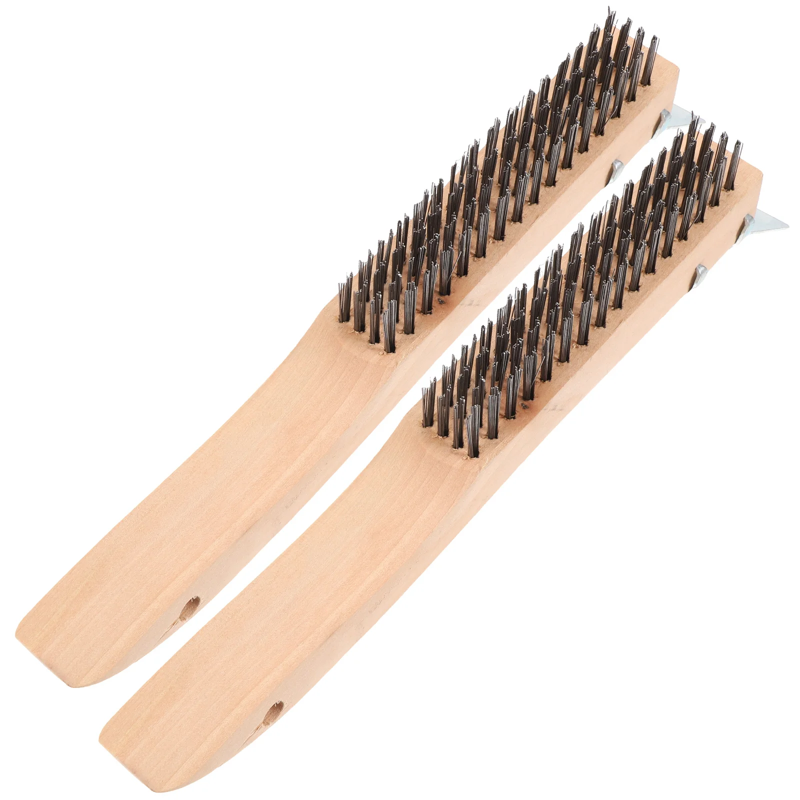 

2Pcs Stainless Steel Wire Brush Set 4x16inch Wood Handle Scraper Belt Rust Cleaning Tool Metal Brush Durability