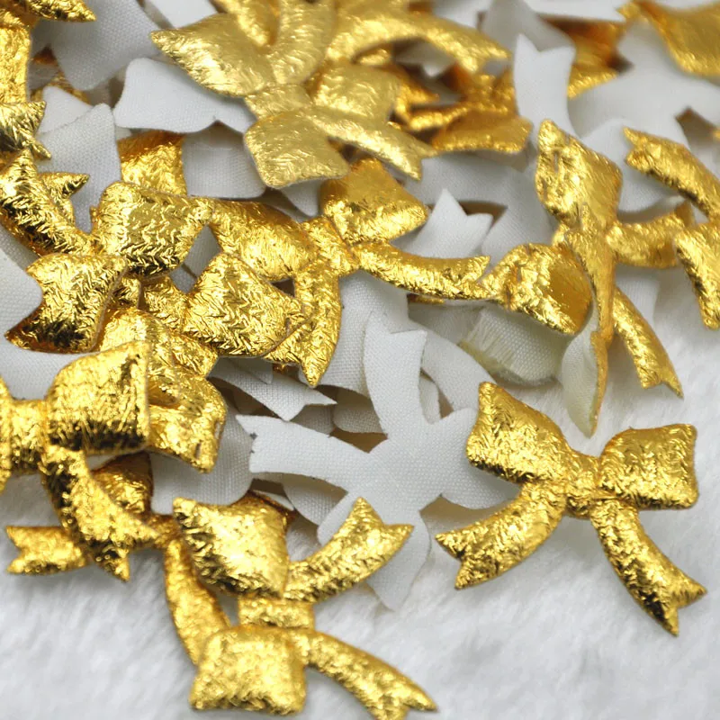 100pcs Gold Padded Fabric Cloth Bow Appliques for DIY Hat Clothes Sewing Patches Handmade Headwear Hair Clips Accessories A317