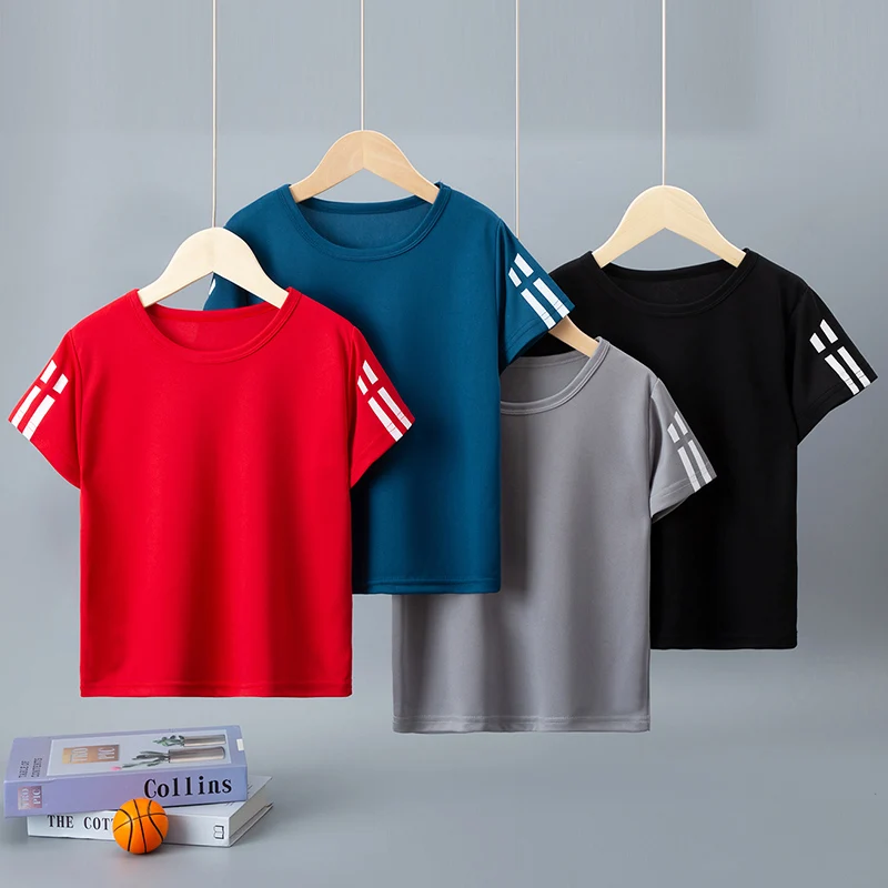 Children's Summer Quick-drying Short-sleeved Solid Color Sports Wind Joker Casual Plus-size Running T-shirt for Boys And Girls.