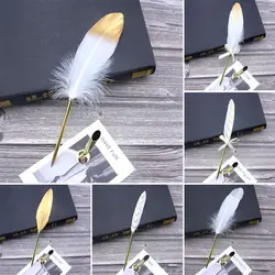 European Style Retro Feather Ballpoint Pen Christmas Gifts Writing Tool Golden Feather Pen Novelty Stationery
