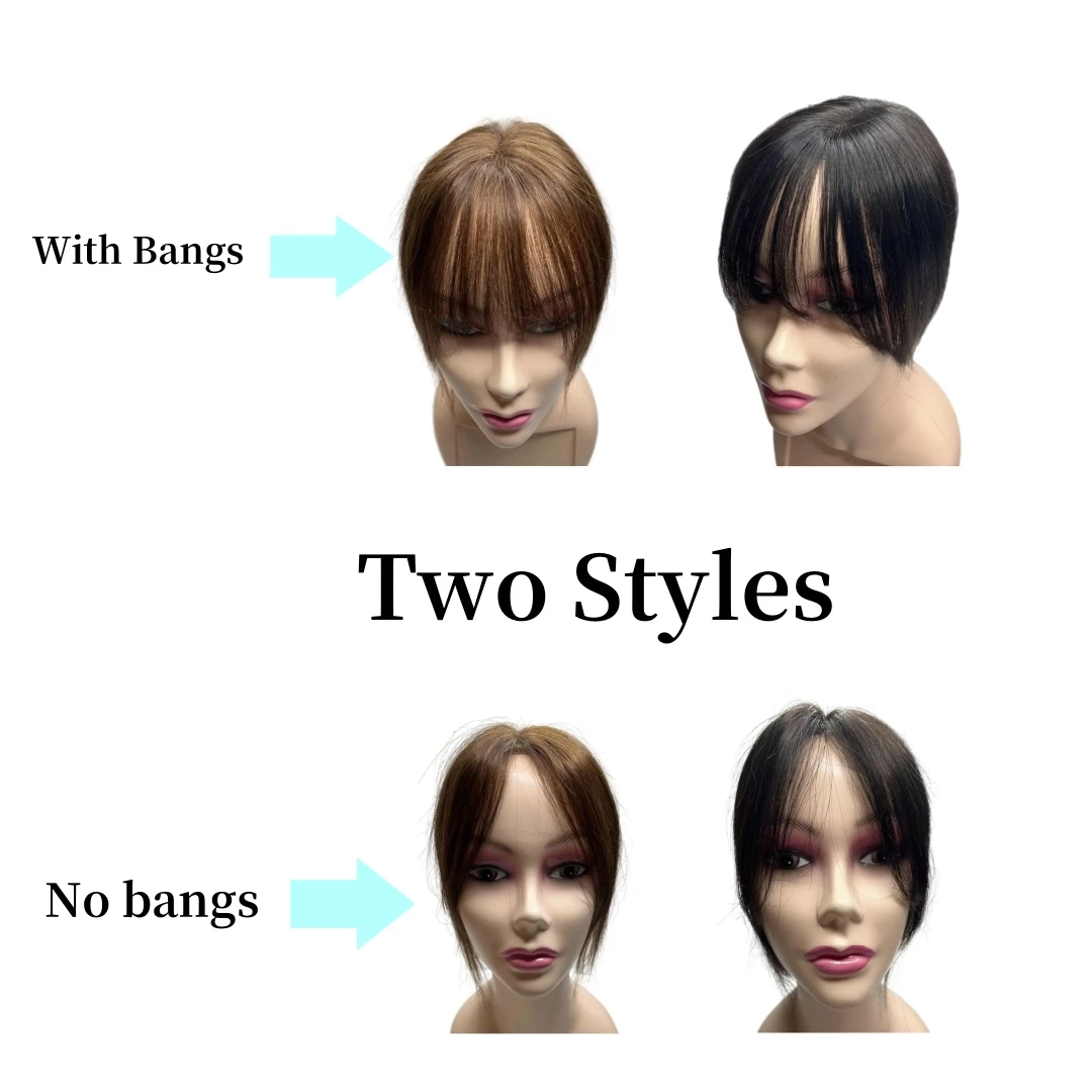 Toppers de cabelo humano de renda suíça para mulheres com grampo de cabelo de desbaste, franja natural, postiços invisíveis