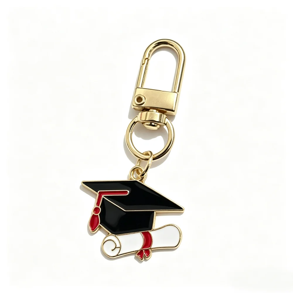 5 Designs Schlüsselanhänger mit Abschlusskappe, Metall-Diplom-Anhänger, Karabiner-Schlüsselring, Abschlussgeschenke für Schüler und Studenten – Detail 4