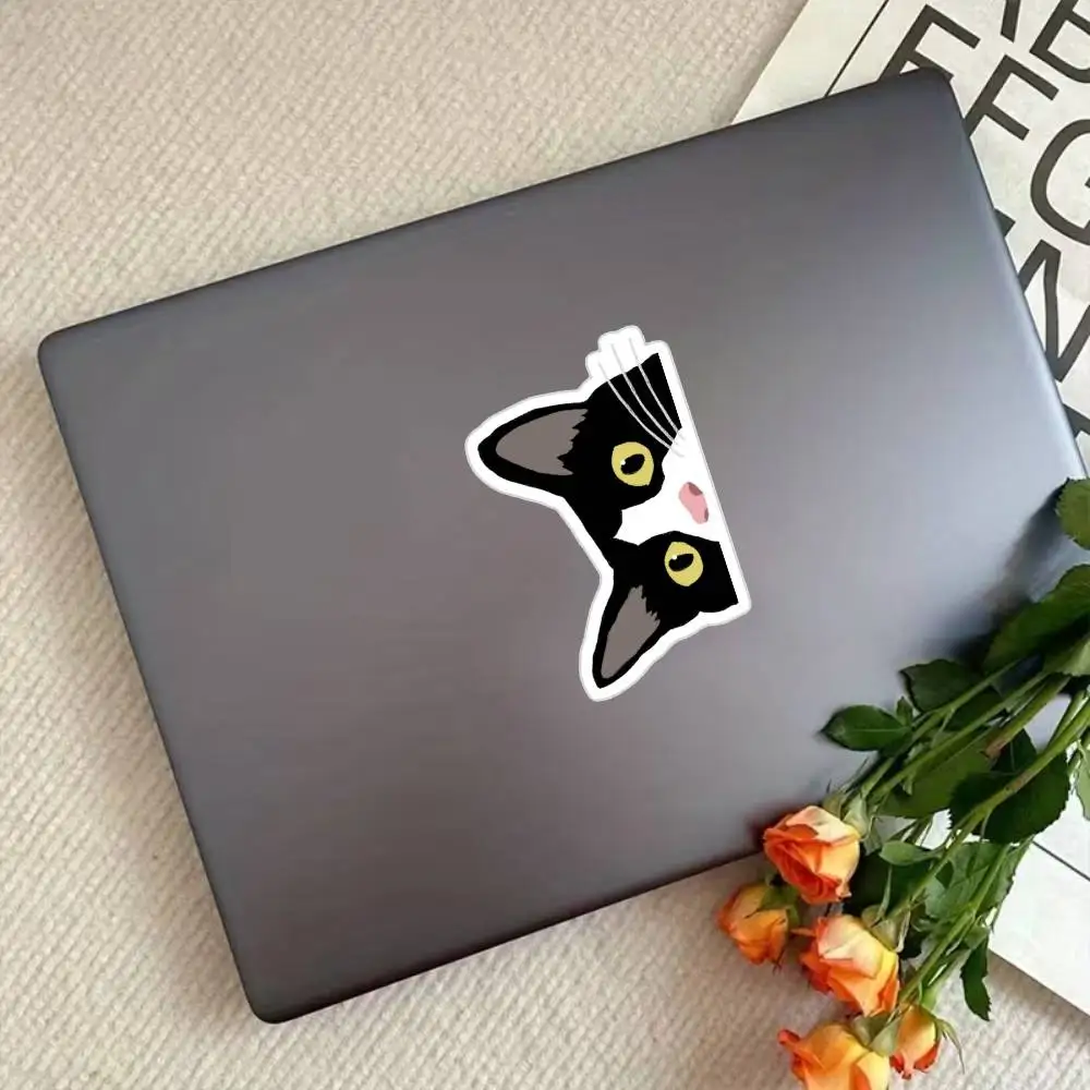 1Pc 2D Flat Peeking Tuxedo Cat Vinyl Sticker, Waterproof Decal for Car Window Motorcycle Laptop Decor, Holiday Gift view 3