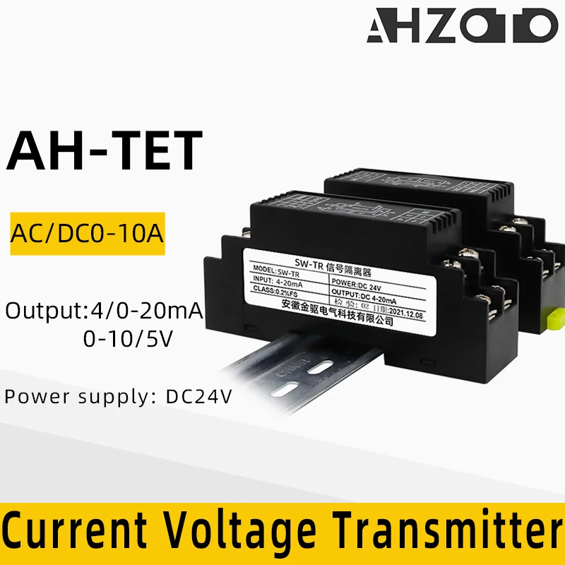 AC DC Current Voltage Transmitter AC/DC 0-10A 0-500V Input 0/4-20mA 0-5/10V Output DC24V Power Supply Current Sensor Transducer