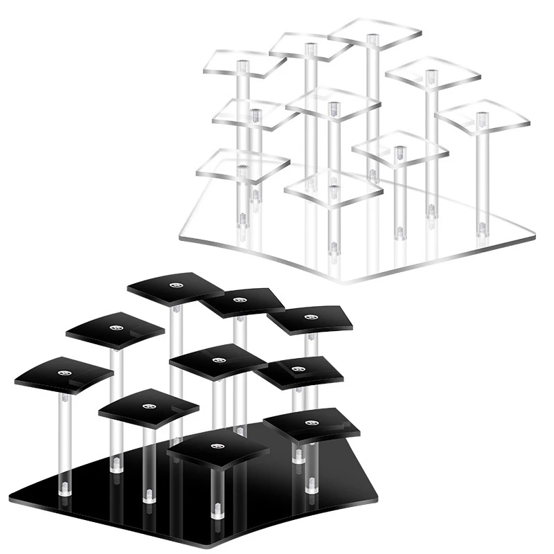 

5/8/10 Position Clear, Black Acrylic Storage Shelf for Blind Box Toys, Fan Shaped Display Stand for Cupcakes, Jewelry, Perfume