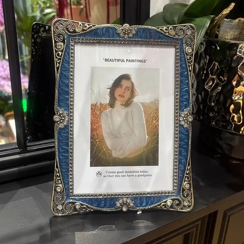 6/7inches Europe bronze blue Metal Photo Frame, Creative poster frame for Living Room Decorative