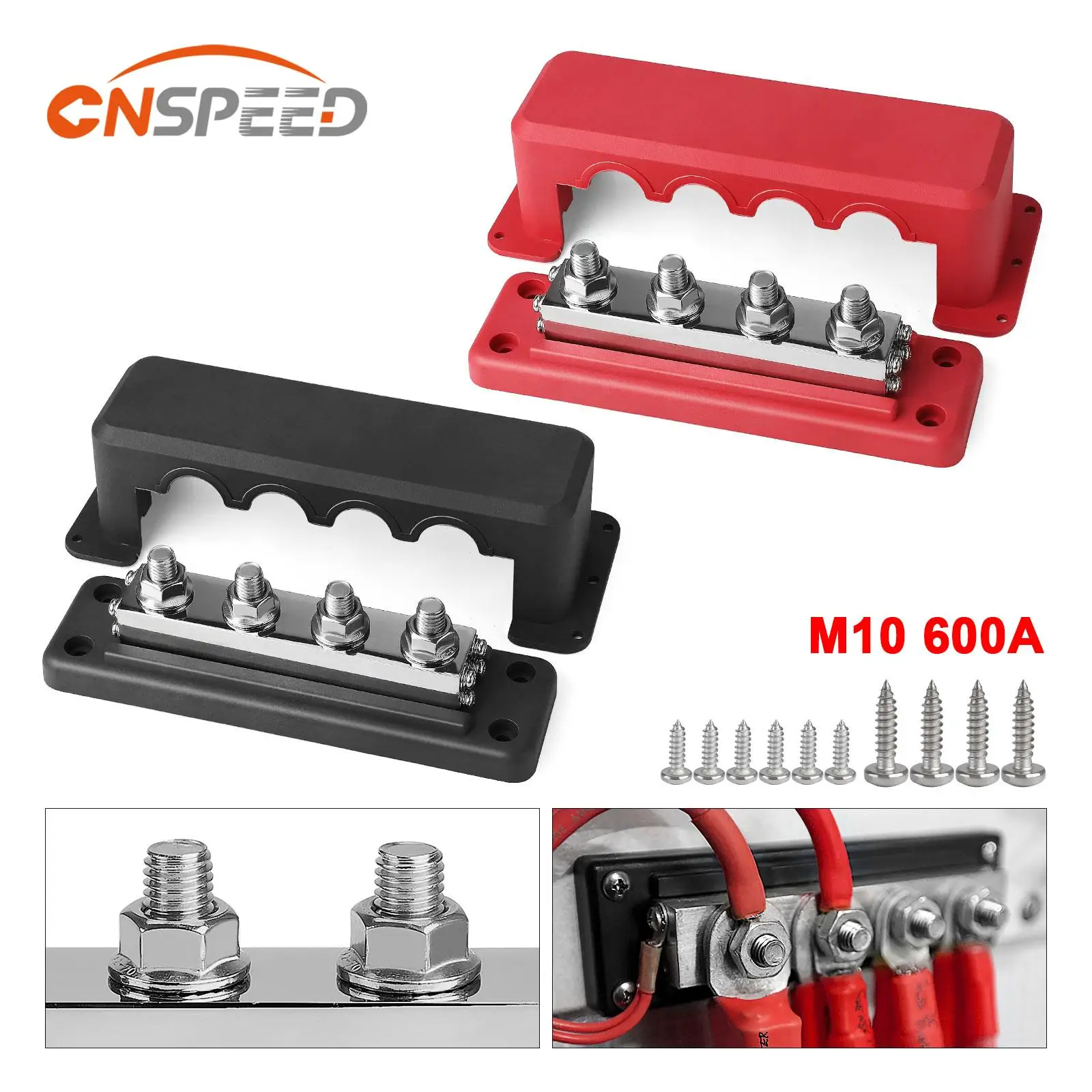 CNSPEED Power EV Charger Distribution Block Bus Bar 600A 12-48V Electrical Terminal Block Stud M10 3/8