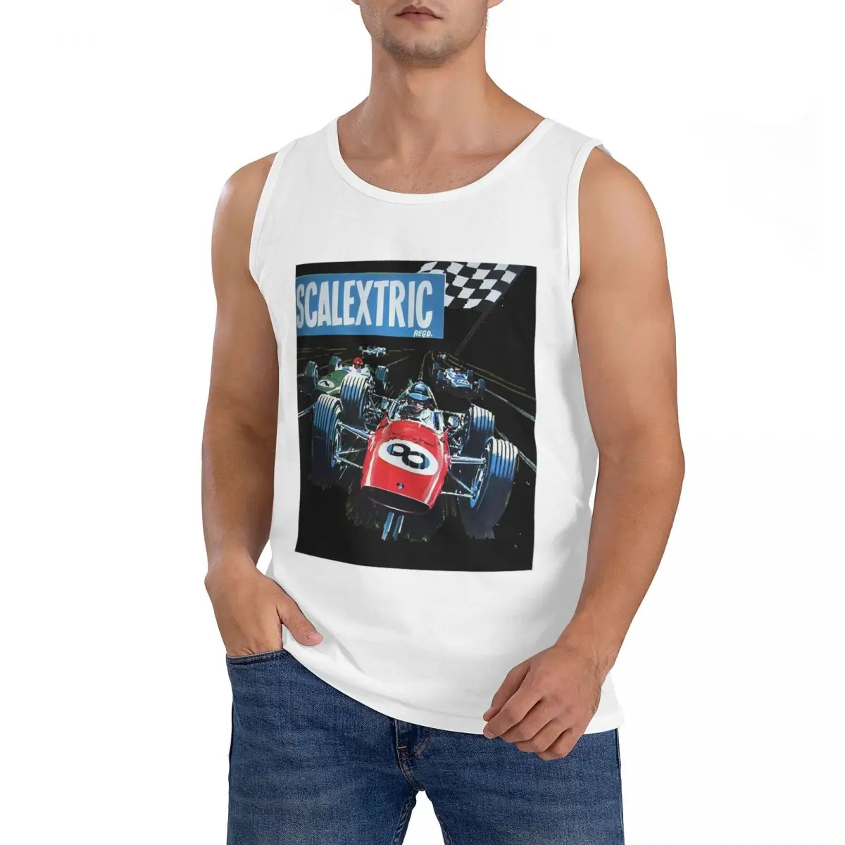 Camiseta sin mangas clásica Scalextric 100% algodón para hombre, ropa deportiva para entrenamiento, chaleco con cuello redondo para hombre