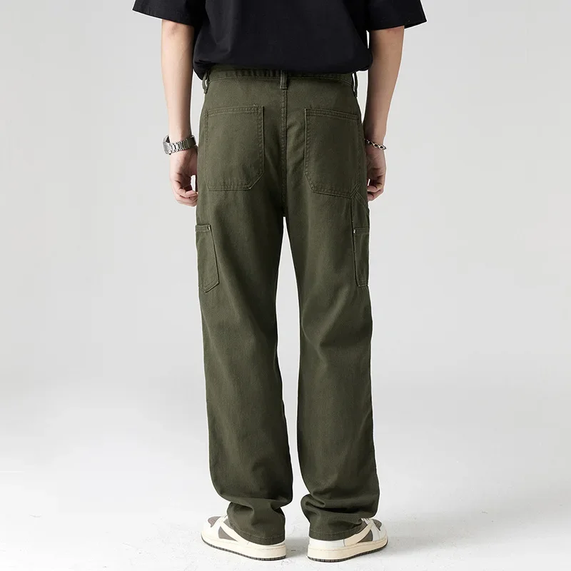 2024 New Men Pant Casual Straight Wide Leg Cargo Trouser Male Winter Fleece Lined Warm Cotton Loose Style Carpenter Streetwear