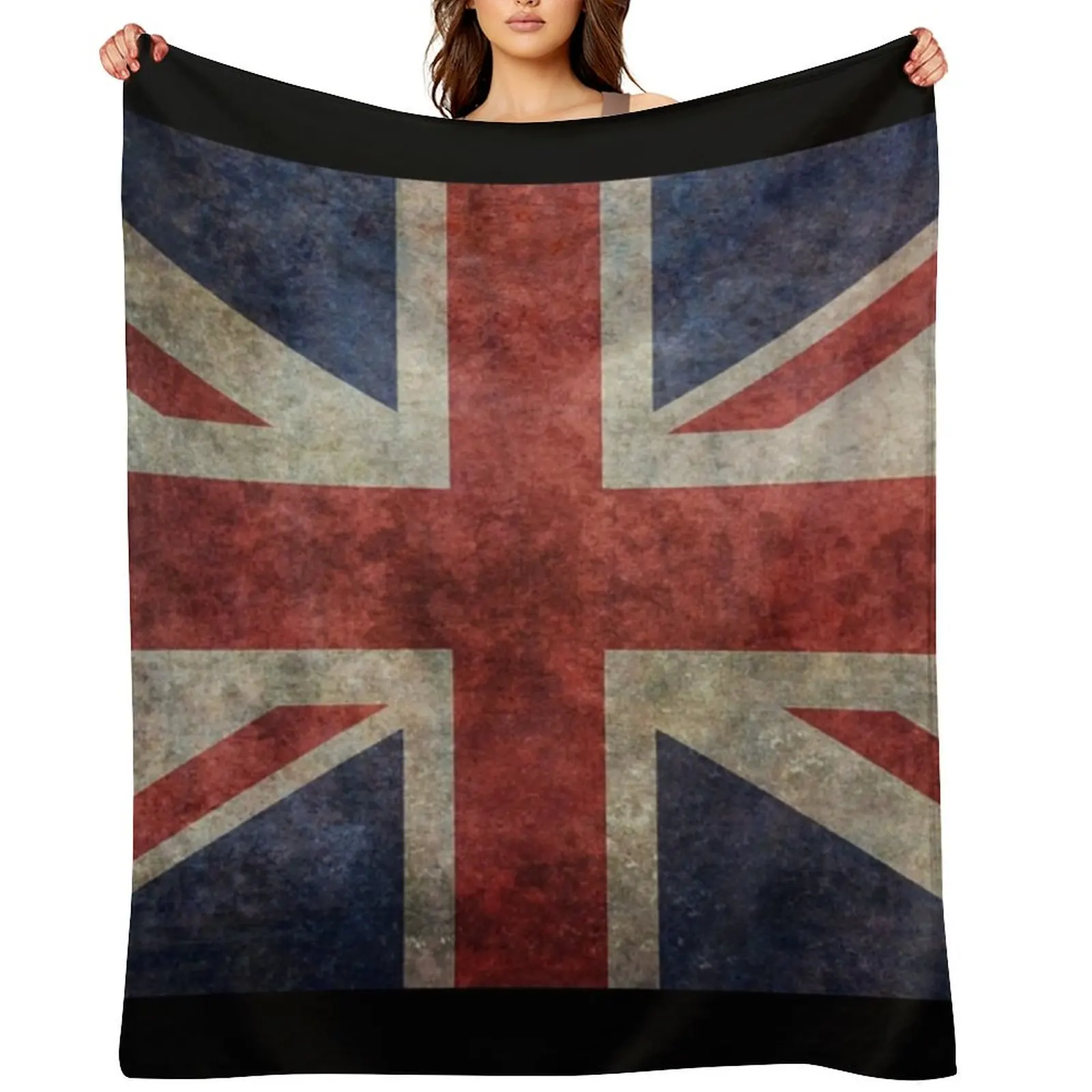 

A grunge looking distressed Union Jack uk version Throw Blanket Baby Hairy Travel Soft Blankets