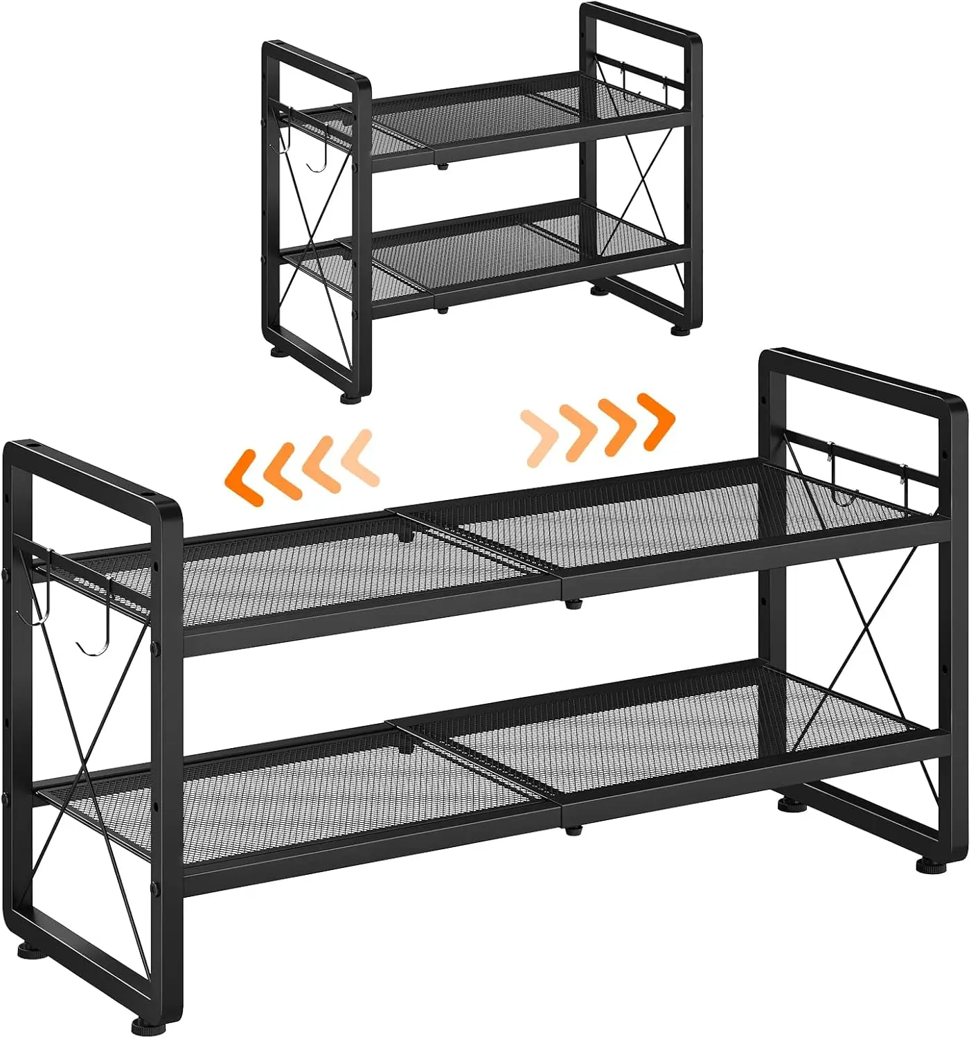 

Shoe Rack, 2-Tier Expandable Shoe Organizer for Entryway, Metal Black Shoe Shelf with 4 Hooks
