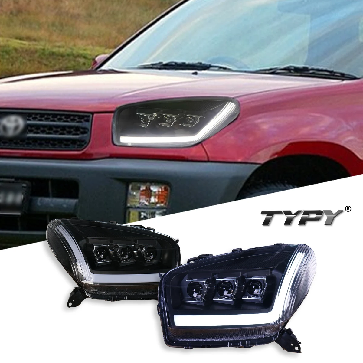 

TYPY автомобиль для Toyota Rav4 2001-2002, обновление фар, модифицированная для нового DRL, динамический указатель поворота, светодиодная фара, автоаксессуары