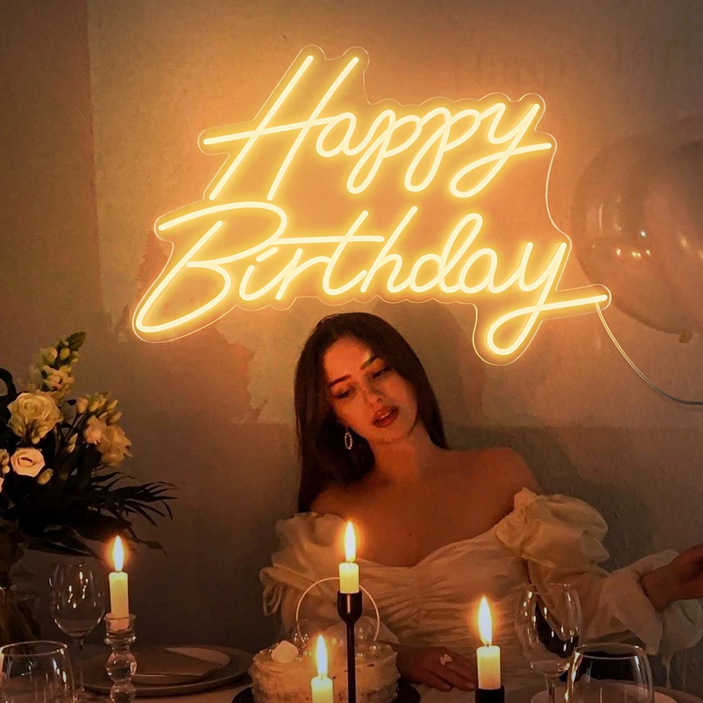 Happy Birthday Neon Sign Handmade Birthday Party Decor LED Neon Lights Personalized Neon Art Home Room Decoration Sign