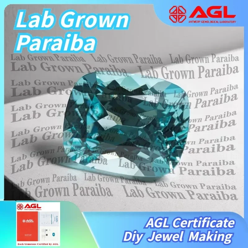 

Lab Grown Paraiba Gemstone for DIY Jewelry Making Cushion Rectangle Cut Inlay Ring Necklace AGL Certified Lab Created Paraiba